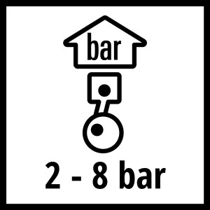 Symbol für 2-8 bar Luftdruck der Einhell Ausblaspistole für Kompressoren.