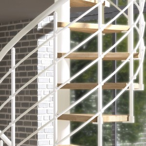 Dolle Spindeltreppe Oslo, Ø 140 cm, mit weißen Metallelementen und 12 Eiche-Stufen (FSC®).
