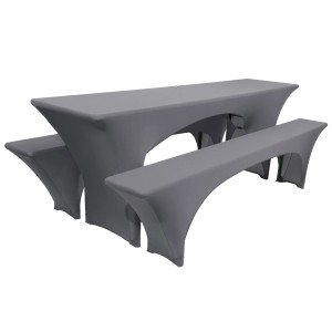 Beautissu Biertischhusse Victoria, 3-teilig, Stretch, Anthrazit, für Bierzeltgarnituren