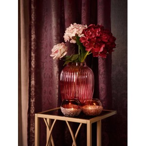 Pinkfarbener Teelichthalter Blush Bordeaux aus Glas, 10 cm hoch, Ø 11 cm, für gemütliche Lichtstimmung.