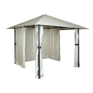 MCW Pergola J63 in Creme-Beige mit Dach und Seitenwänden für Terrasse oder Garten.