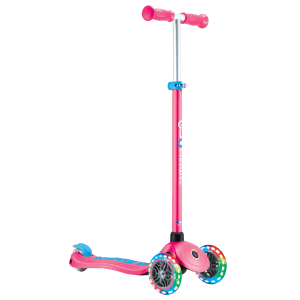 Globber Primo Plus Lights Tretroller Kinder 120/80 mm ABEC 9 3-Rädrig Höhenverstellbar LED-Leuchtrollen Pink