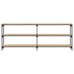 vidaXL Konsolentisch Sonoma-Eiche, 200 cm breit, mit drei Ablageflächen und schwarzem Metallgestell.