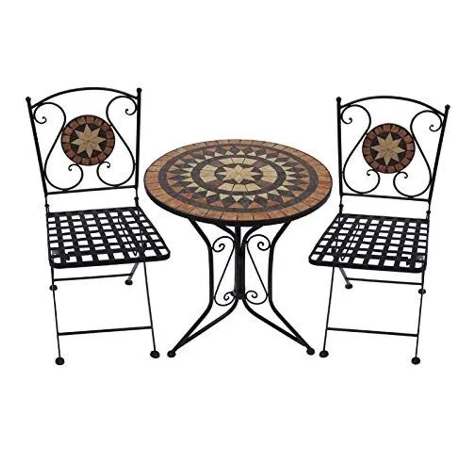 DELUKE Bistro-Set SARAH 3-tlg. Schwarz Stahl Balkonset Gartenmöbel-Set Bistrotisch mit 2 Stühlen Outdoor Sitzgruppe