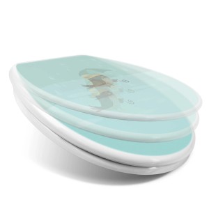 Weißer Banjado WC-Sitz mit Absenkautomatik und Rainbird Motiv für Standard Toiletten.