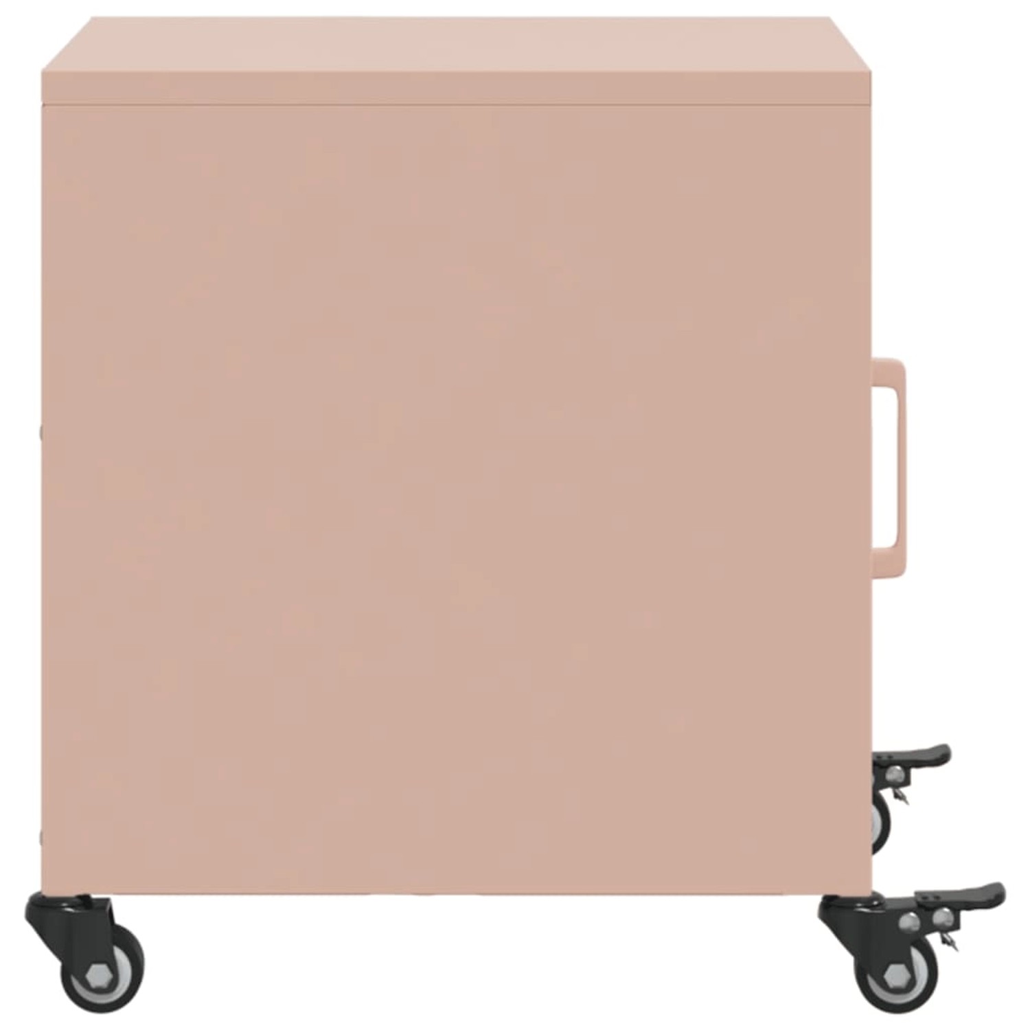 Rosa Nachttische (2 Stk.) aus Stahl mit Rollen und Tür.