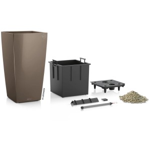 Lechuza Cubico Premium Pflanzsäule 40, Taupe hochglanz, mit Bewässerungssystem und Zubehör.