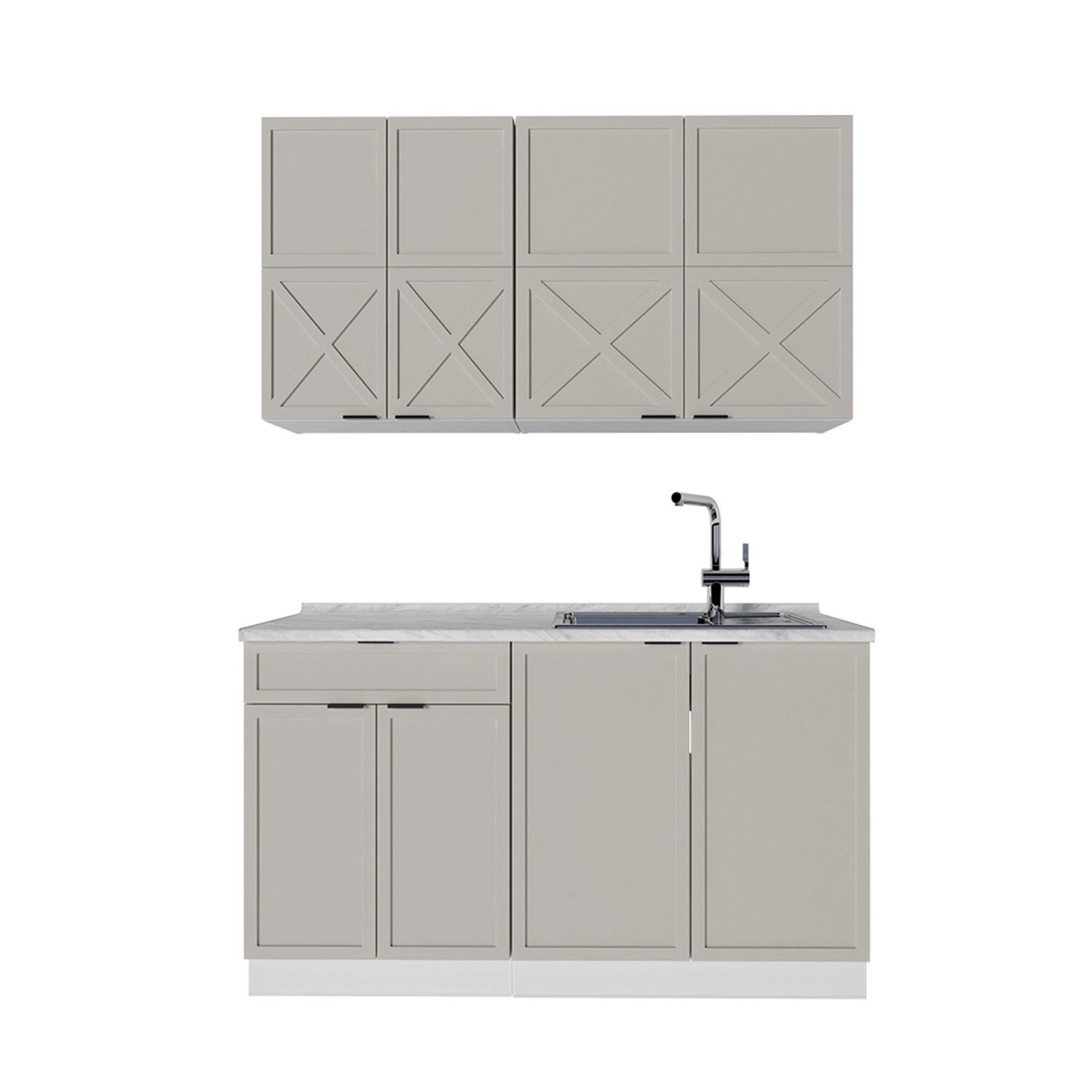 Vicco Fame-Line Singleküche GrauBeige/Weiß 140 cm ohne Arbeitsplatte günstig online kaufen