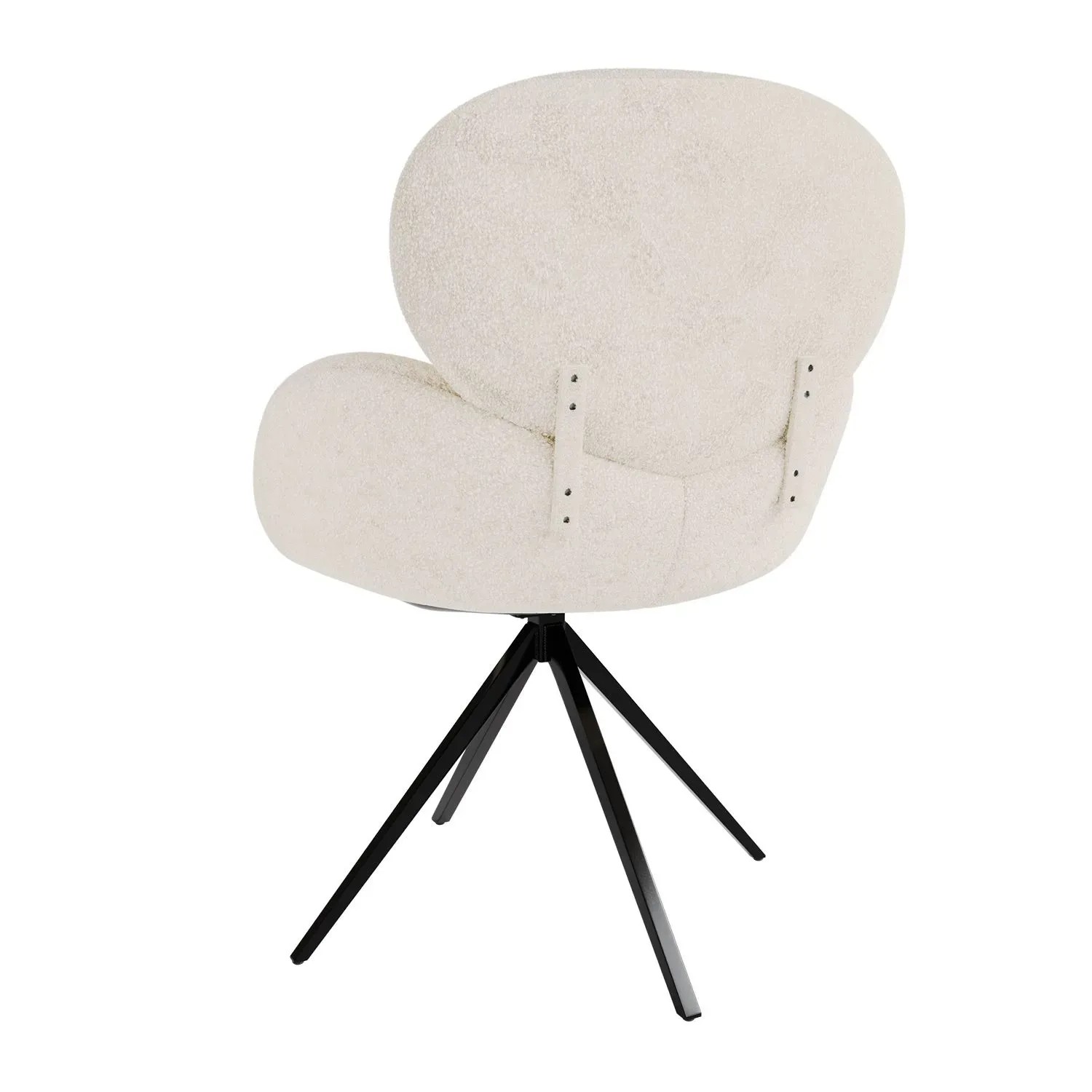6er Set Juskys Drehstuhl Albano Bouclé Creme, Rückenansicht mit schwarzem Metallfuß.