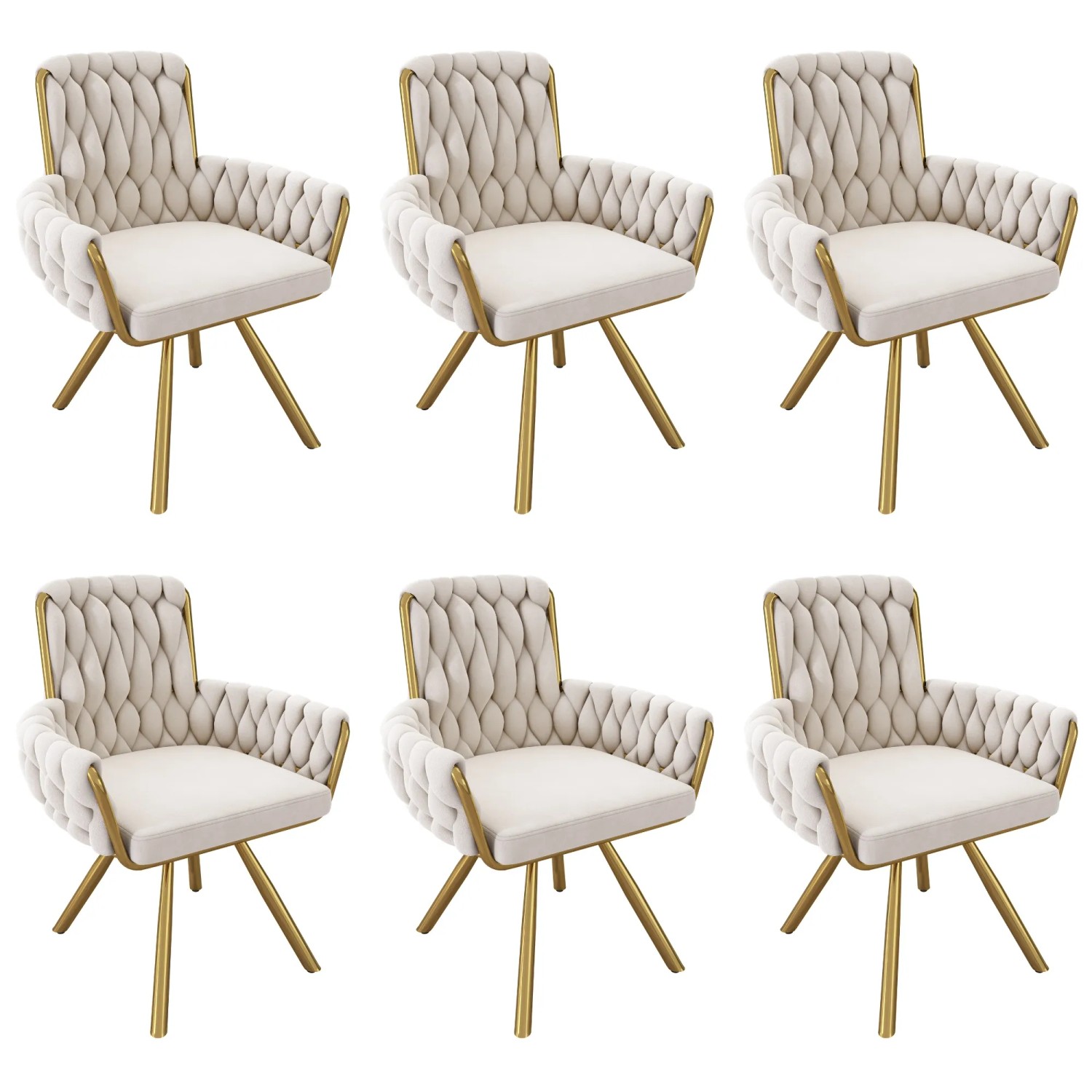 Merax Samt Esszimmerstuhl 6er Set Drehbar mit Metallbeinen Beige