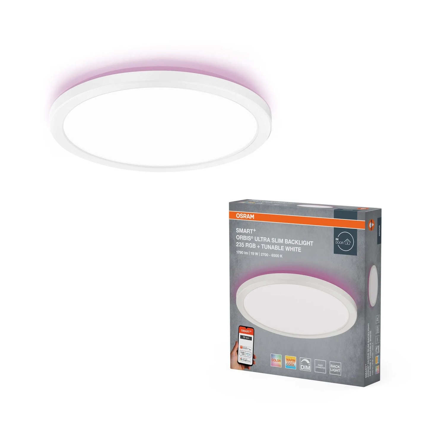 Osram Smart-LED-Panelleuchte Orbis Ultra Slim Rücklicht RGBTW Ø 23,5 cm Weiß