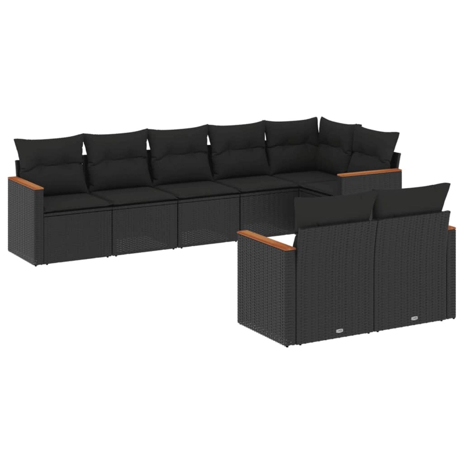 vidaXL 8-Tlg Garten-Sofagarnitur mit Kissen Schwarz Poly Rattan 3226146