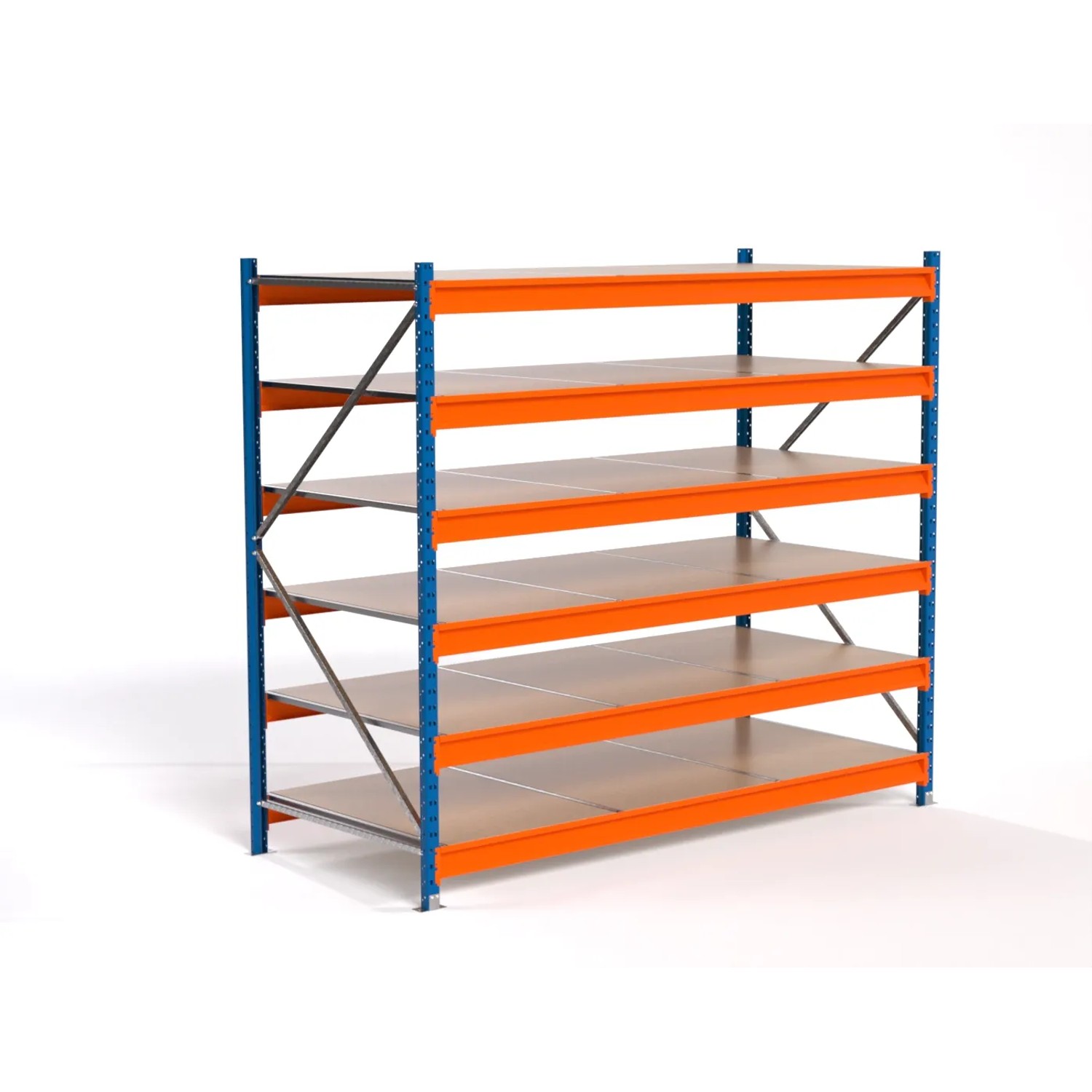 PROREGAL Industrie Weitspannregal Lagerregal MAXIMUS PRO Grundregal HxBxT 200x225x100cm 6 Spanplatten-Fachboden Fachlast 610kg Blau/Orange