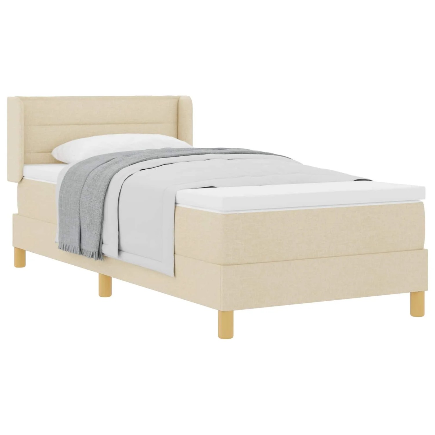 vidaXL Boxspringbett mit Matratze mit Kopfteil Creme 90 x 190 cm Stoff 3341207