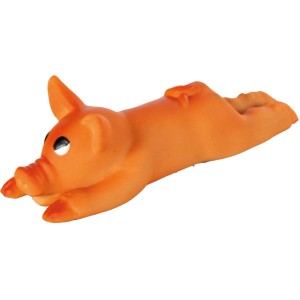 Orangefarbenes Jollypaw Spanferkel Kauspielzeug aus Latex, 13 cm lang.
