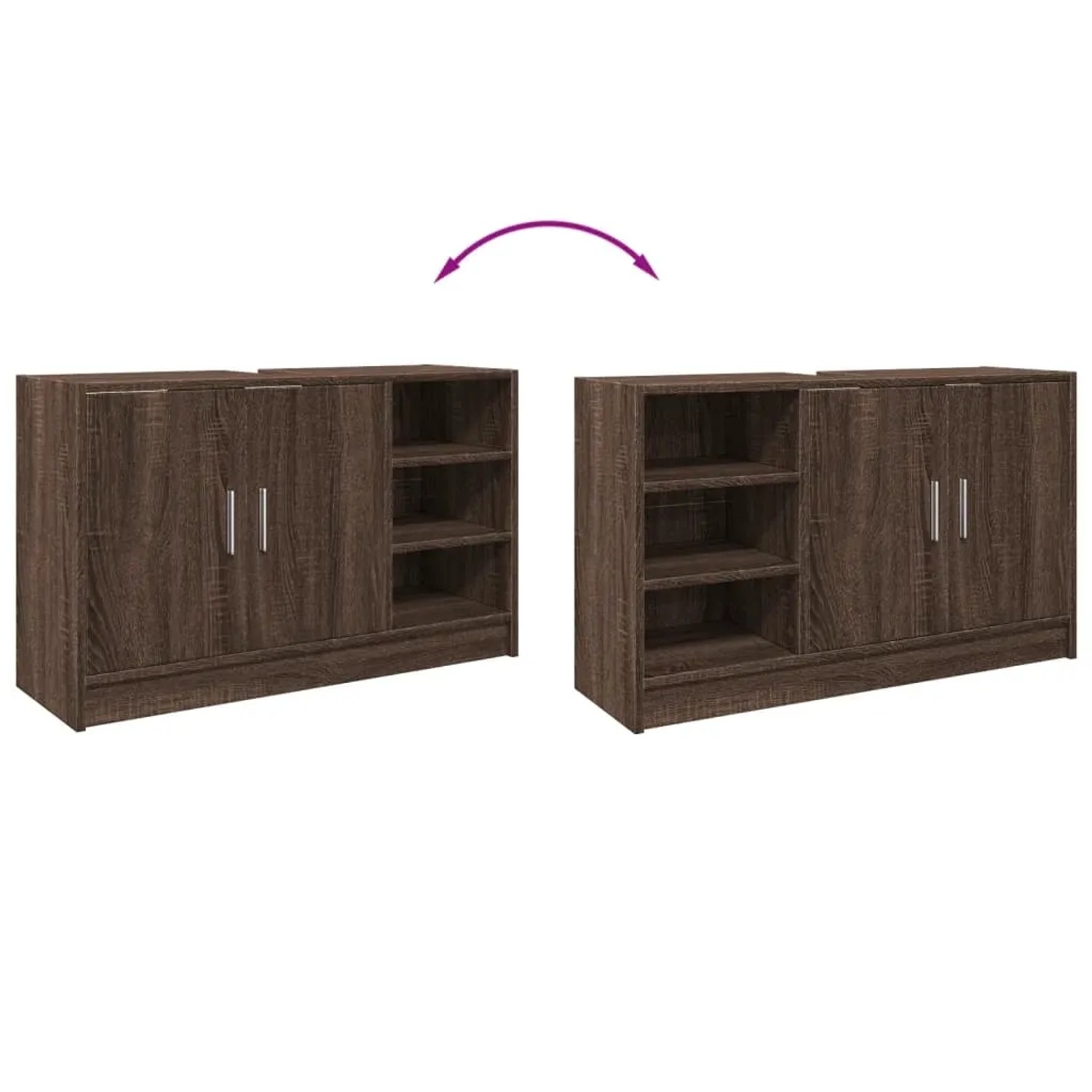 vidaXL Waschbeckenunterschrank in Braun Eichen-Optik, 90x29x55 cm, mit Türen und offenen Fächern.