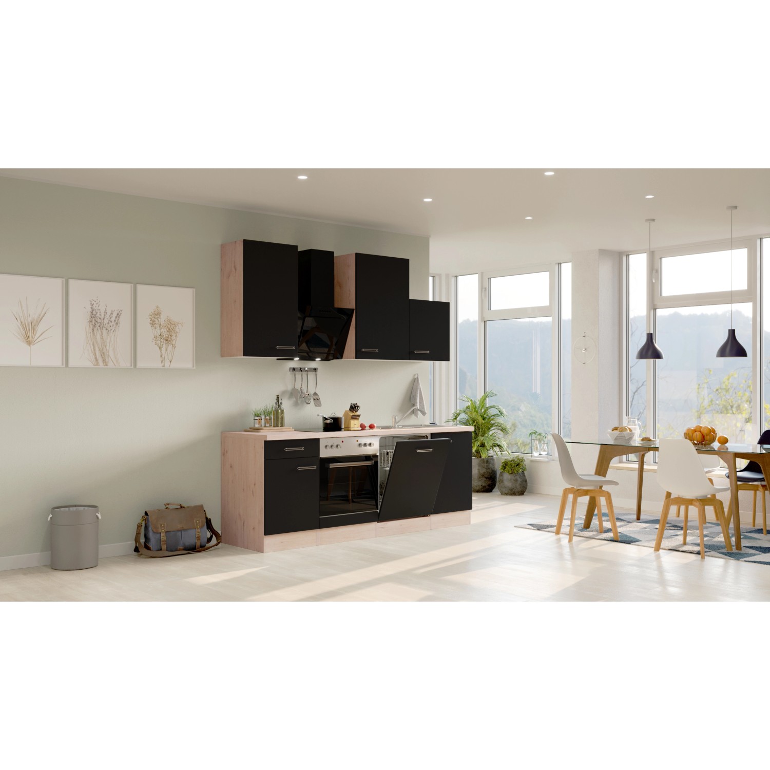 Flex-Well Exclusiv Küchenzeile/Küchenblock Lara 220 cm Anthrazit - San Remo Eiche