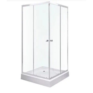 Quadratische Kerra Duschkabine Olga SQ 80x80cm mit transparentem ESG-Glas, verchromten Profilen und weißer Duschwanne.