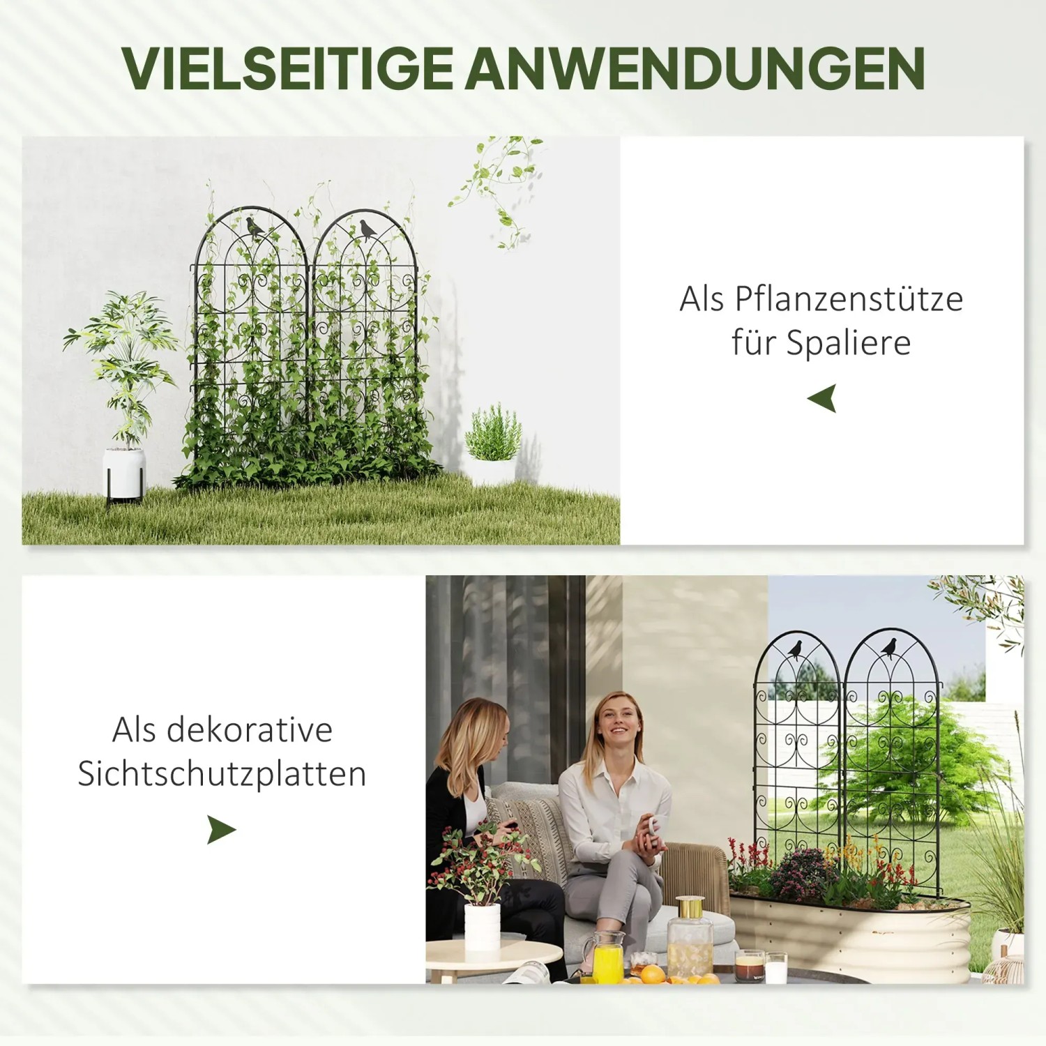 Outsunny Rankgitter 2er-Set in A-Form, aus Stahl, als Rankhilfe und Dekoration im Garten.