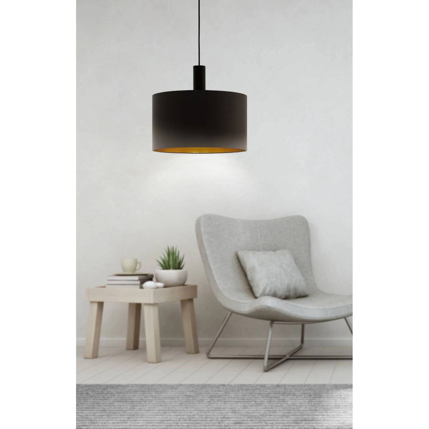 Eglo Pendelleuchte Concessa, 1-flammig, Cappuccino-Gold, Ø 38 cm. Dunkelbraune Hängelampe mit goldener Innenseite.