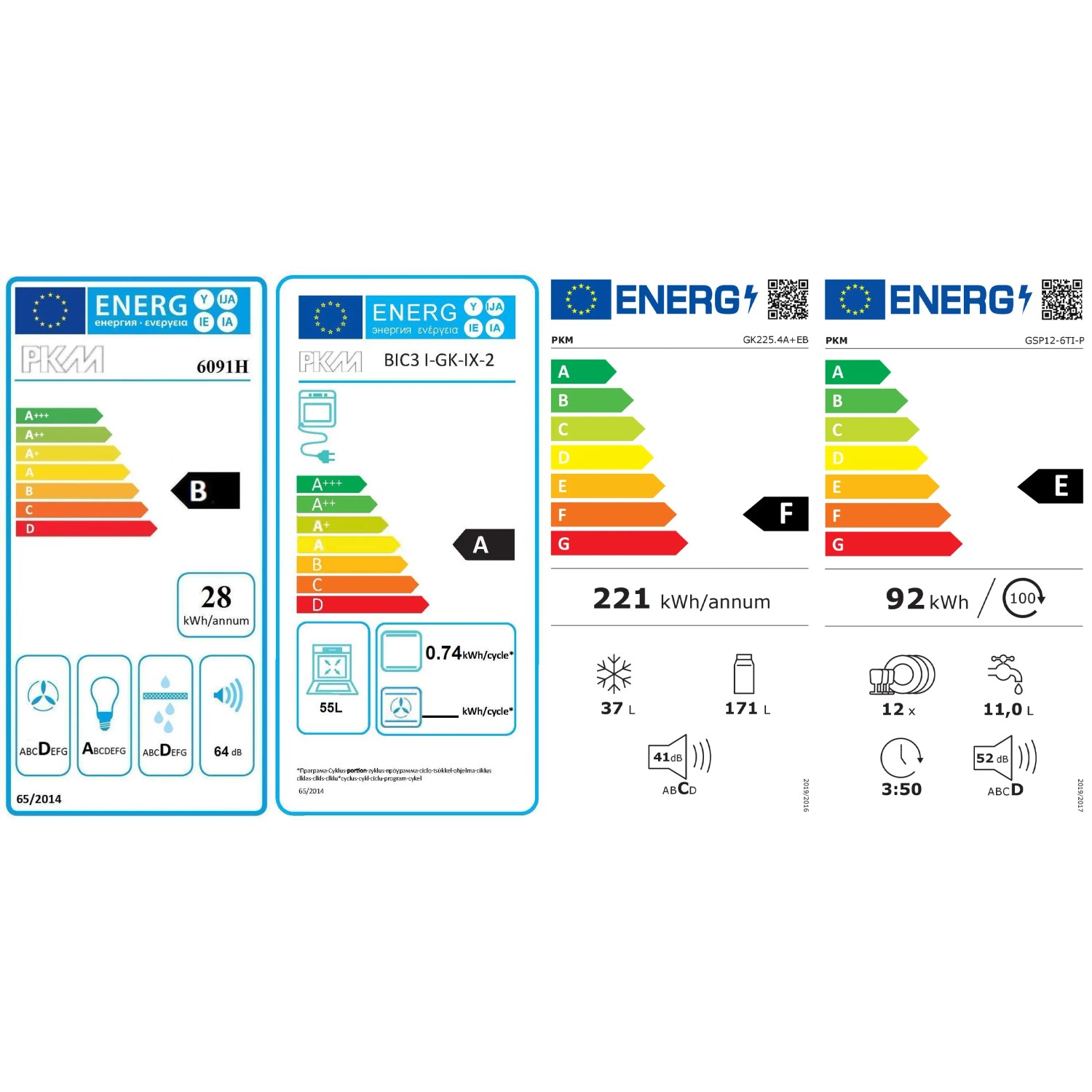 Energieeffizienzlabel für Kühlschrank, Backofen und Geschirrspüler von PKM.