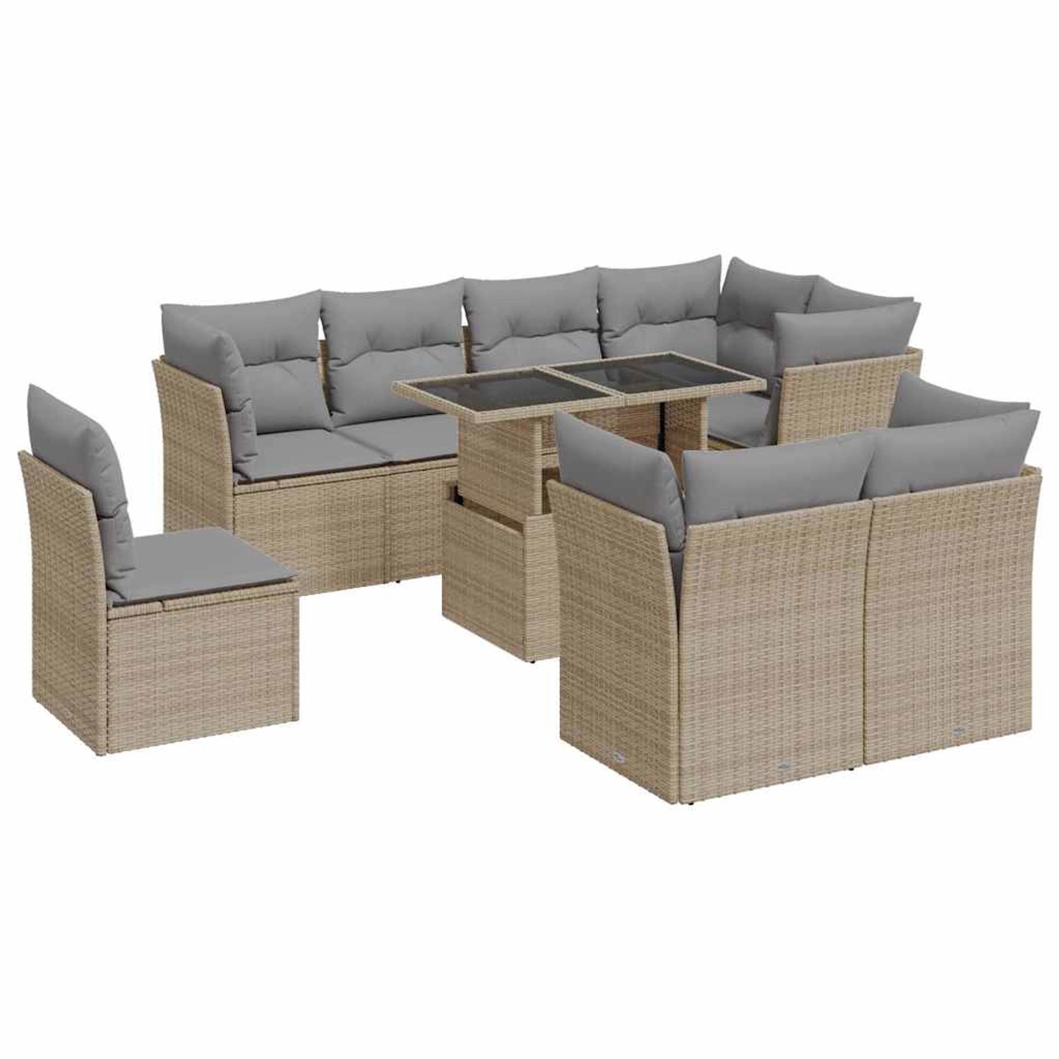 vidaXL 9-Tlg Garten-Sofagarnitur mit Kissen Beige Poly Rattan 3326180 günstig online kaufen