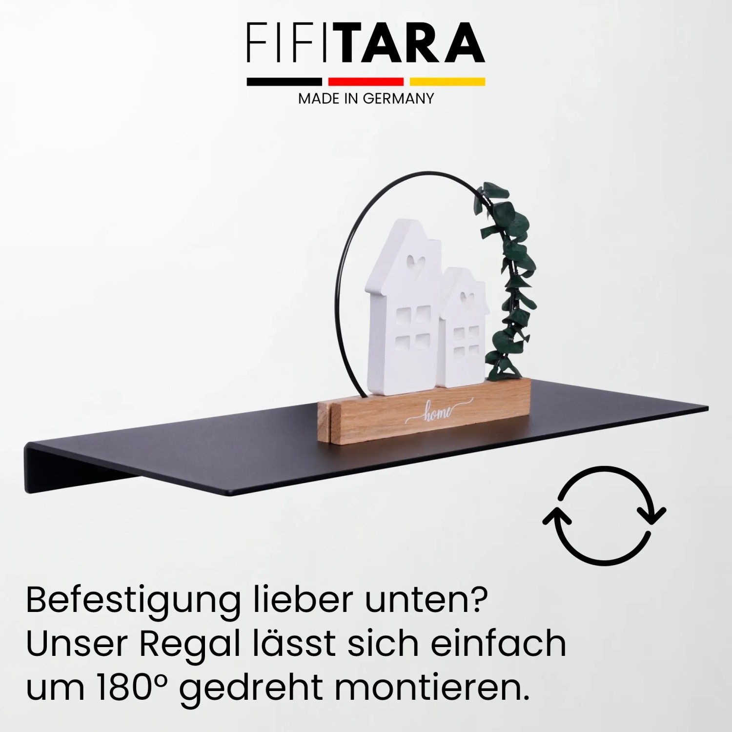 Schwarzes FIFITARA Wandregal 2er Set aus Stahl, pulverbeschichtet, mit Deko-Elementen.