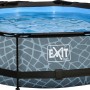 EXIT Stone Pool, grauer Stahlrahmenpool ø 300 cm mit Filterpumpe und Sonnensegel.