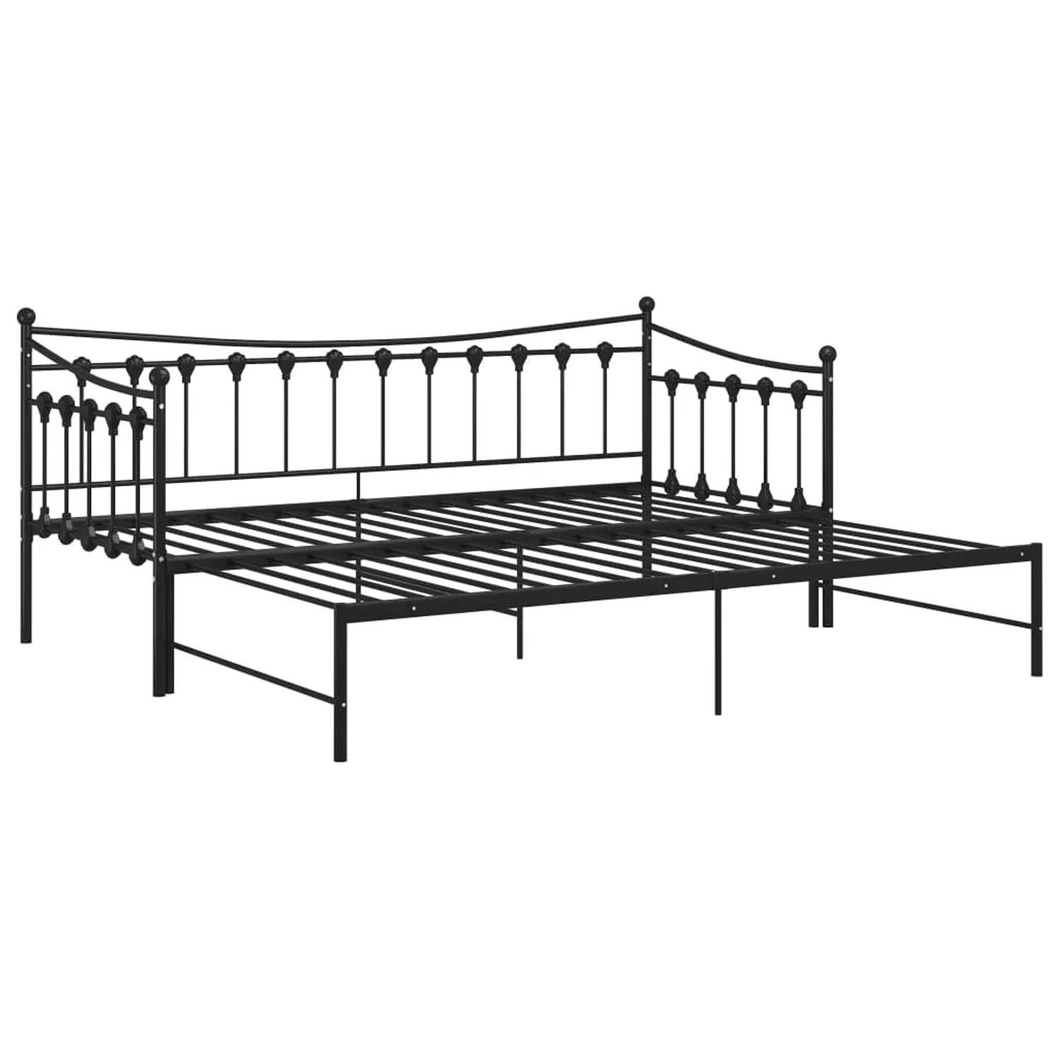 vidaXL Ausziehsofa Bettgestell, schwarz, Metall, 90x200 cm. Bett mit Ausziehfunktion.
