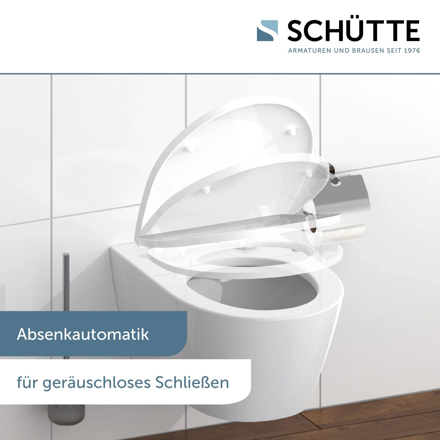 Schütte WC-Sitz Broken Glass mit Absenkautomatik und Schnellverschluss auf WC-Becken.