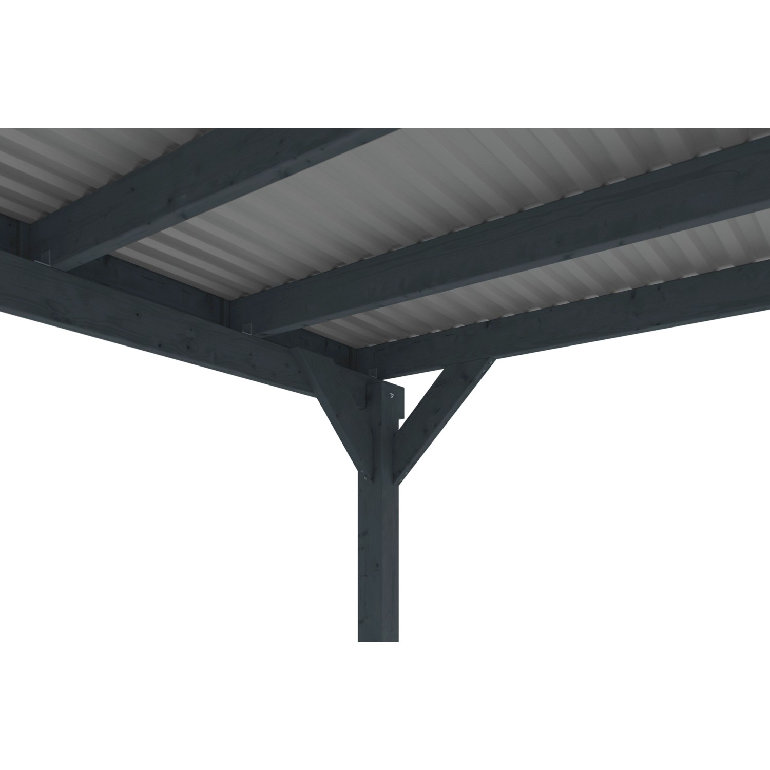 Detailansicht: Anthrazitfarbener Skan Holz Carport Friesland Hybrid mit Aluminiumdach.