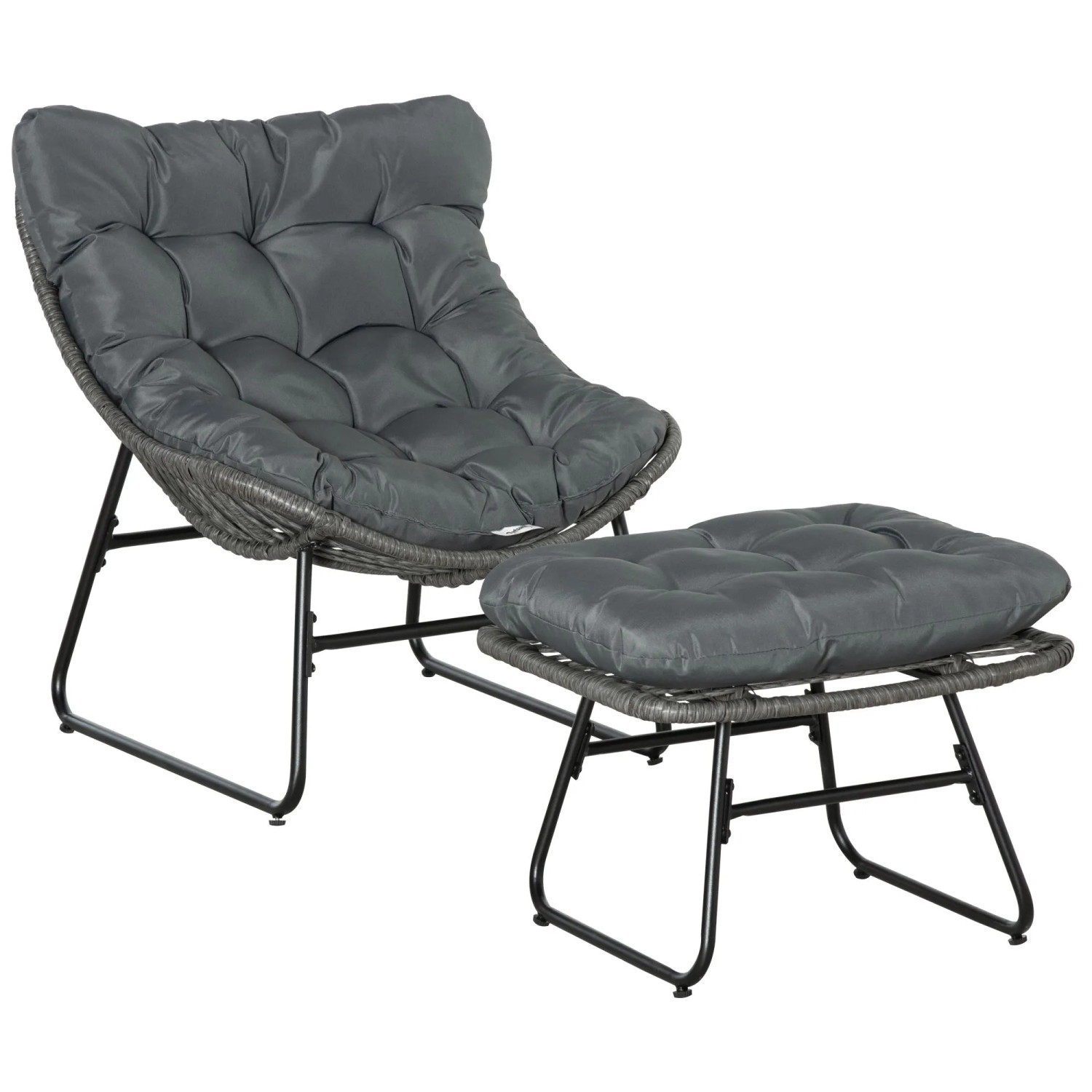 Furnicato Rattan Relaxsessel Mit Fußhocker Gartensessel Grau