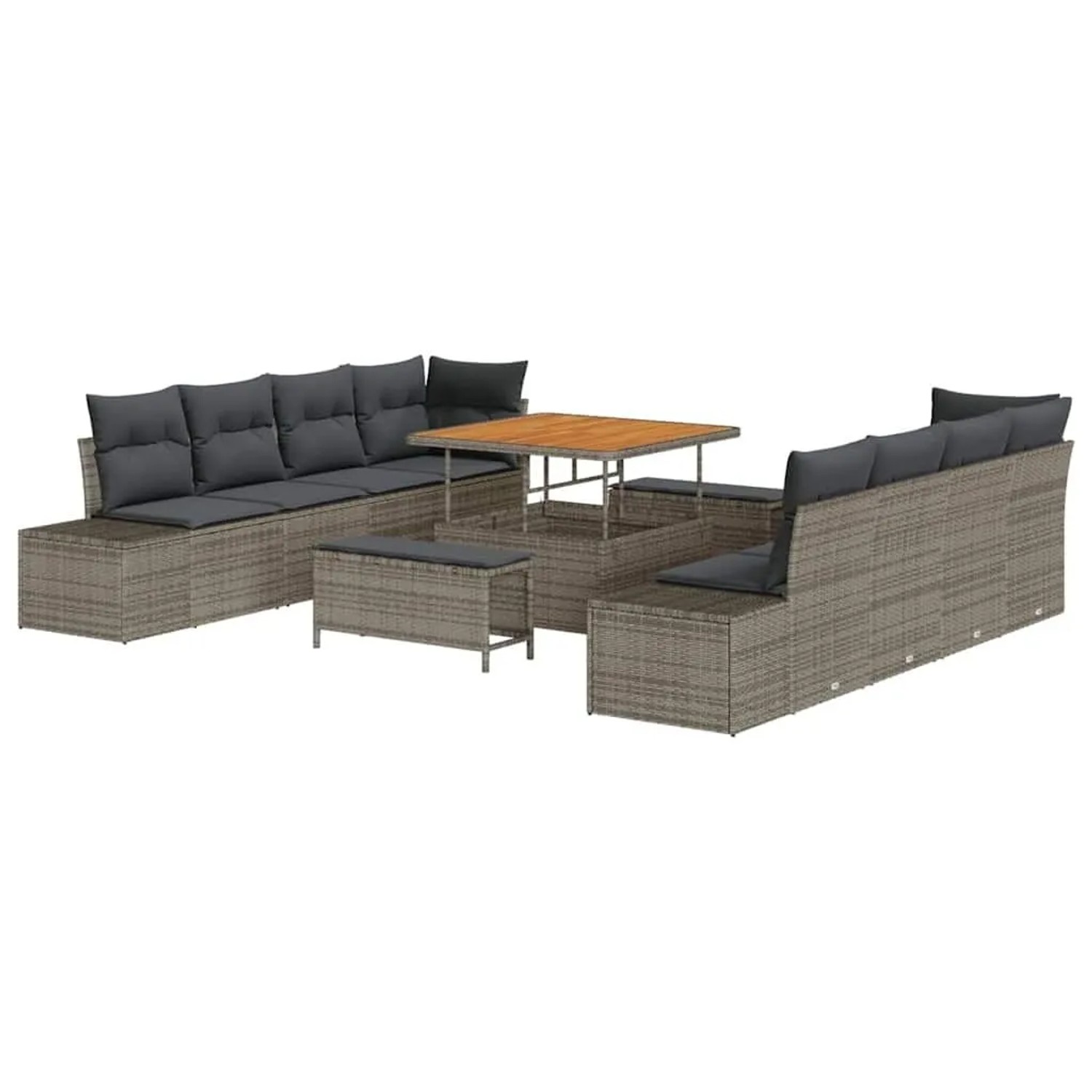 vidaXL Gartensofa-set mit Kissen mit Speicher 11-Tlg Grau Poly-Rattan 33647 günstig online kaufen