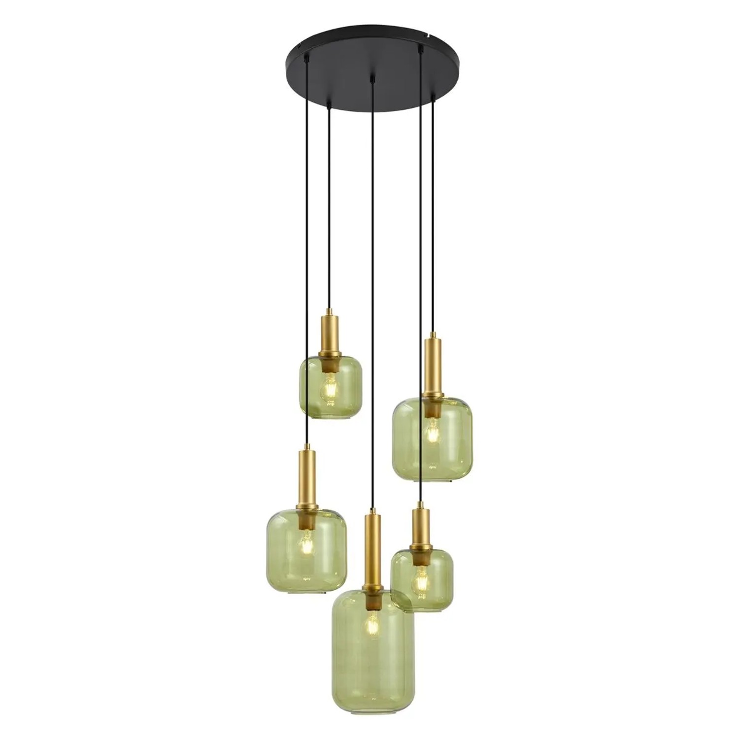 QAZQA Hotel Chic Hängelampe Schwarz und Gold mit Grünem Glas 5 Lichter Zuzanna