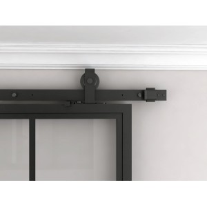 inova Loft Glasschiebetür Stahl schwarz, 3-Felder Klarglas mit Softclose