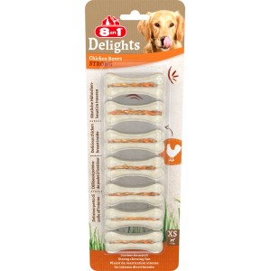 8in1 Delights Strong Hähnchen-Kauknochen XS für Hunde, extra harte Natursnacks mit Hähnchenbrust.