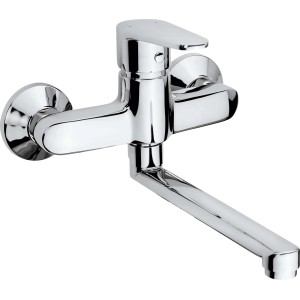 Chrom Küchenarmatur KI-1130 von baliv, Einhebelmischer für die Wandmontage, schwenkbar.