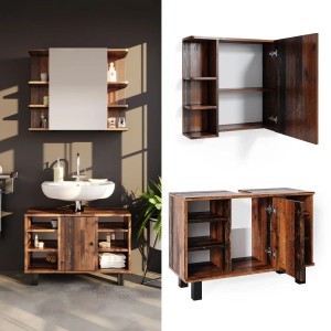 Vicco Badmöbel-Set Fynn Antikholz, 2-teilig: Unterschrank (80 cm) und Spiegelschrank für mehr Stauraum im Bad.