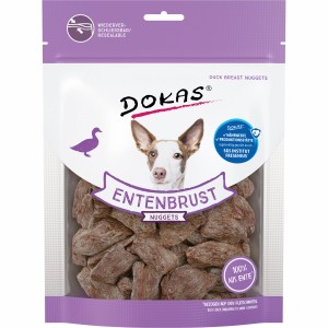 Dokas Entenbrust Nuggets, 110g Packung Hunde-Belohnungssnack mit Entenfleisch.