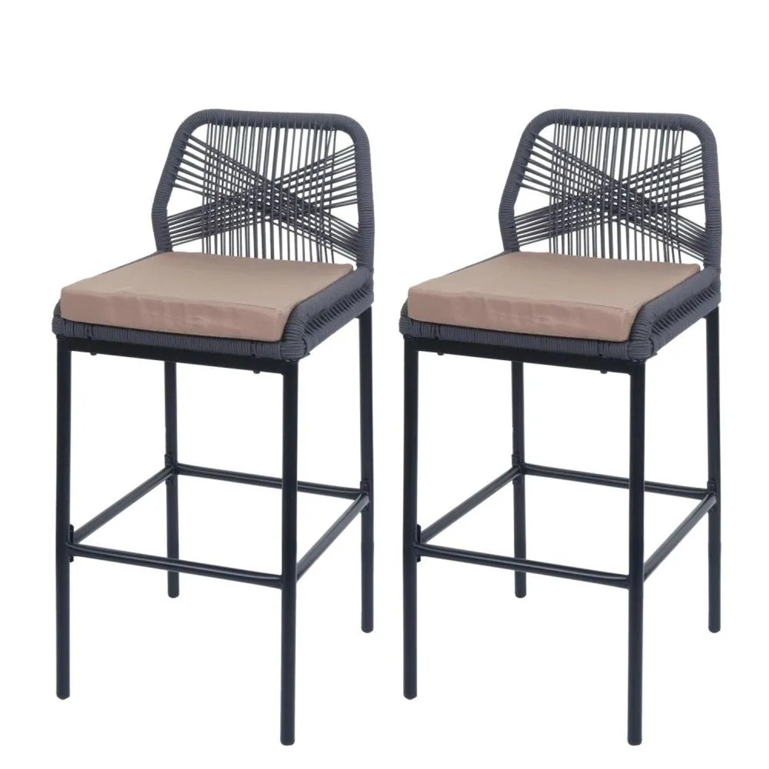 MCW Barhocker O21 2er-Set Anthrazit Kissen Taupe