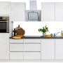 Respekta Küchenzeile 270 cm, grifflos, weiß hochglanz, ohne E-Geräte. Moderne Optik mit viel Stauraum.