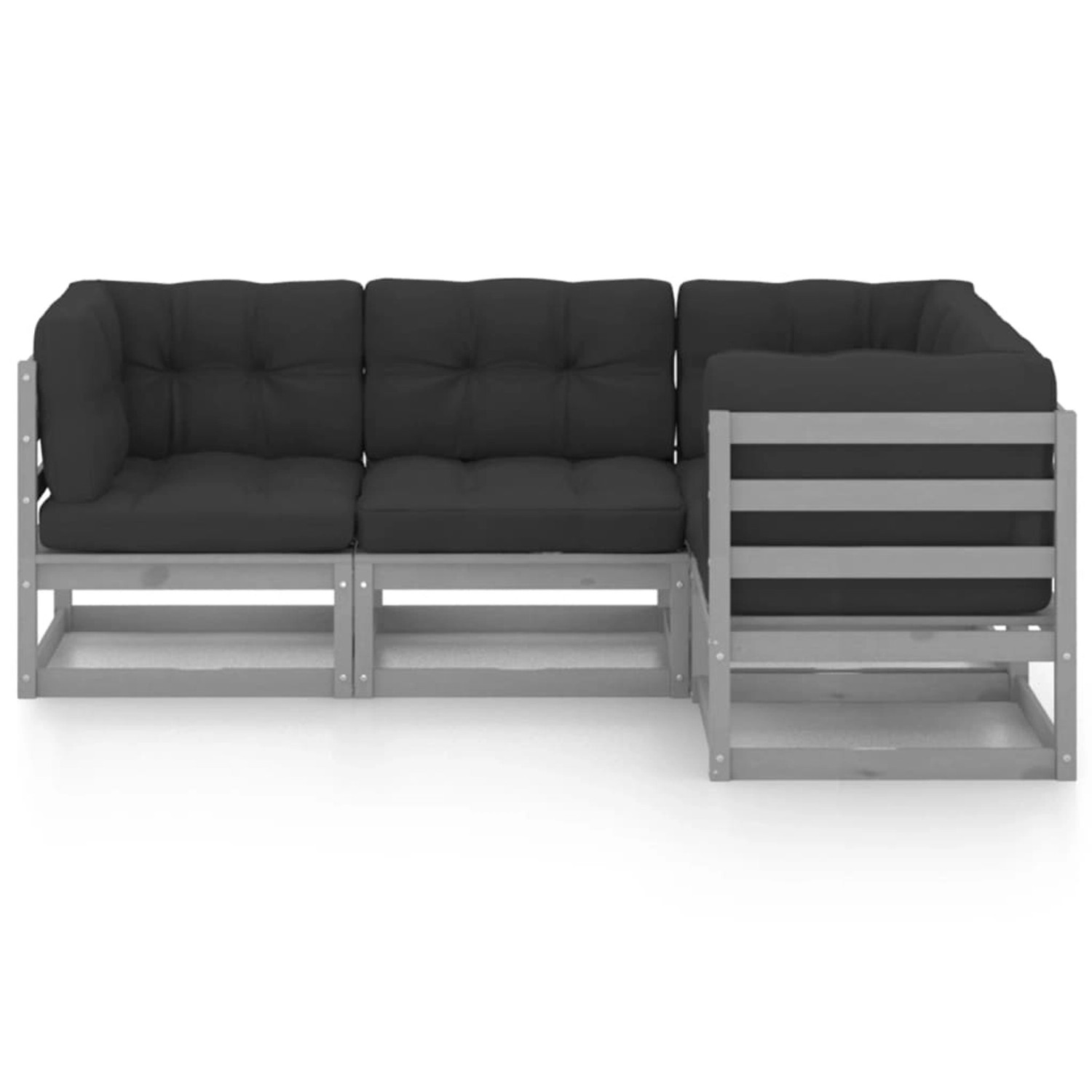 4-tlg. Gartenlounge-Set aus Kiefernholz mit anthrazitfarbenen Kissen.