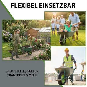 TRUTZHOLM Schubkarrenrad mit Achse, 400mm, grüne Metallfelge, 4PR, doppelt kugelgelagert.