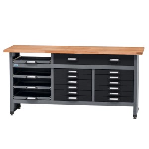 Küpper Werkbank mit 17 Schubladen, schwarz-hellgrau, FSC®-zertifiziert, für Werkstatt und Hobby.