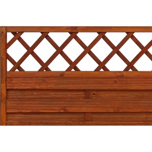 Sichtschutzzaun Country, teakfarben lasiert, 120x180 cm, mit Lattenzaun-Element oben.