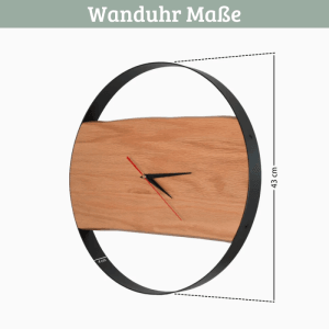 DELUKE Wanduhr Groß Holz PHIL HANDGEFERTIGT 43cm Ø Eiche Geräuschlos Wohnzimmeruhr Holz-Metalloptik Küchenuhr Dekouhr
