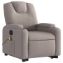 Elektrischer Massagesessel mit Aufstehhilfe, taupefarbener Stoff, Relaxsessel mit Getränkehalter und Seitentasche.