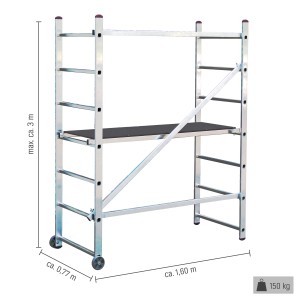 Krause Kleingerüst Corda 3 m mit Rollen, Aluminium, max. 150 kg belastbar.