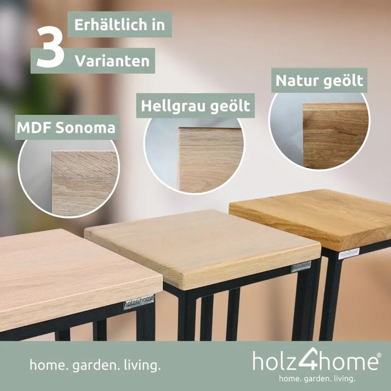 holz4home Blumenständer Dekoständer in 3 Varianten: Sonoma Eiche, Hellgrau geölt und Natur geölt.