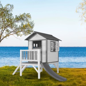 Axi Lodge XL Spielhaus mit grauer Rutsche, klassisches Design für den Garten.